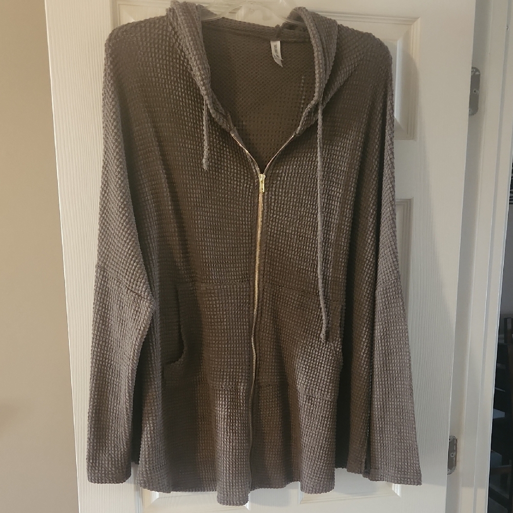Brown Zip Up Sweater with Hood